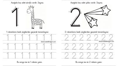 1 den 9 a Yönlü Düz Yazı Rakam Çalışmaları