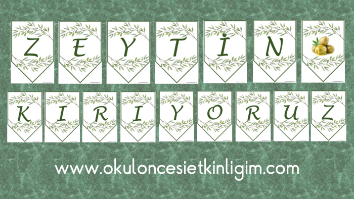 Zeytin Kırıyoruz Pano Yazısı ve Kavanoz Etiketi